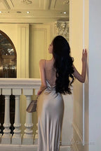 Classy Sheath Spaghetti Straps Champagne Prom Dresses Birthday Outfits Evening Gown