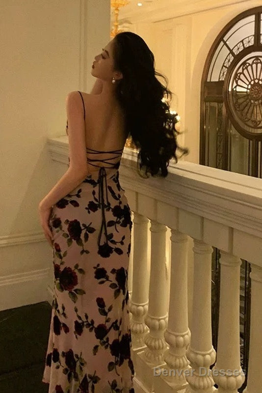 Classy Sheath Spaghetti Straps Floral Backless Prom Dresses Birthday Outfits Party Dress Secondary image