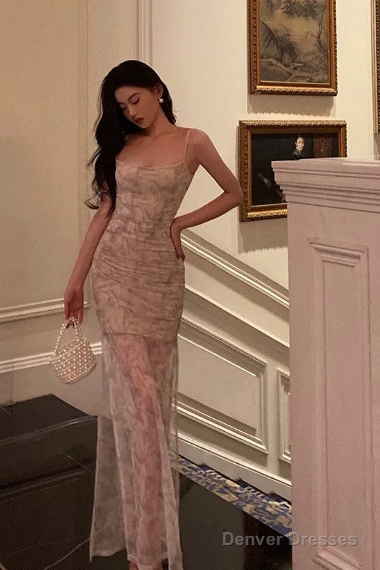 Classy Sheath Spaghetti Straps Floral Long Prom Dresses Birthday Outfits Evening Gown Secondary image