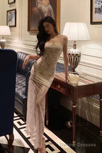 Classy Sheath Spaghetti Straps Floral Long Prom Dresses Birthday Outfits Evening Gown