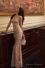 Classy Sheath Spaghetti Straps Floral Long Prom Dresses Birthday Outfits Evening Gown