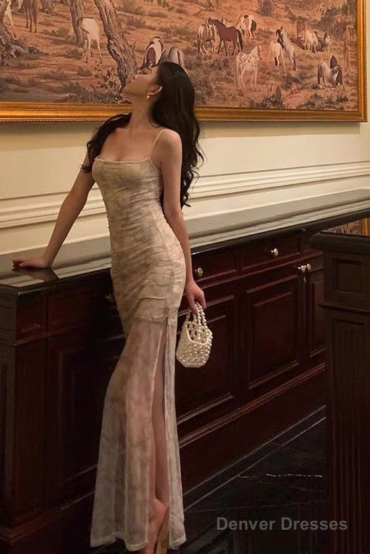 Classy Sheath Spaghetti Straps Floral Long Prom Dresses Birthday Outfits Evening Gown Main image