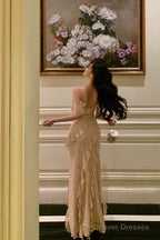 Classy Sheath Spaghetti Straps Floral Long Slit Prom Dresses Birthday Outfits Evening Gown