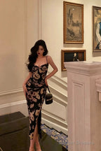 Classy Sheath Spaghetti Straps Floral Prom Dresses Birthday Outfits