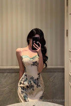 Classy Sheath Spaghetti Straps Floral Prom Dresses Birthday Outfits Evening Gown