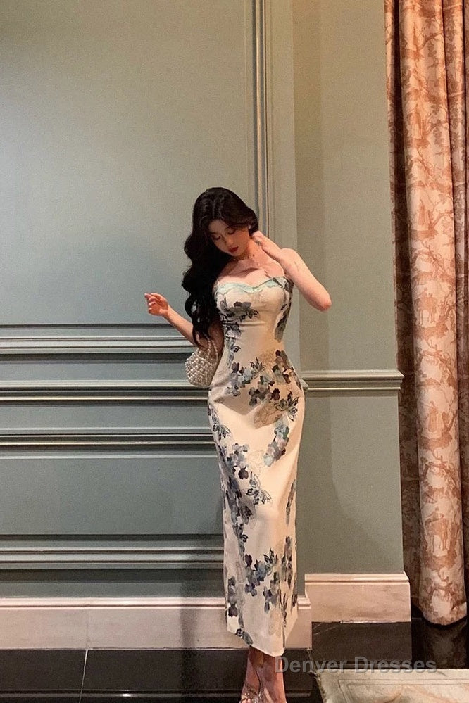 Classy Sheath Spaghetti Straps Floral Prom Dresses Birthday Outfits Evening Gown Main image