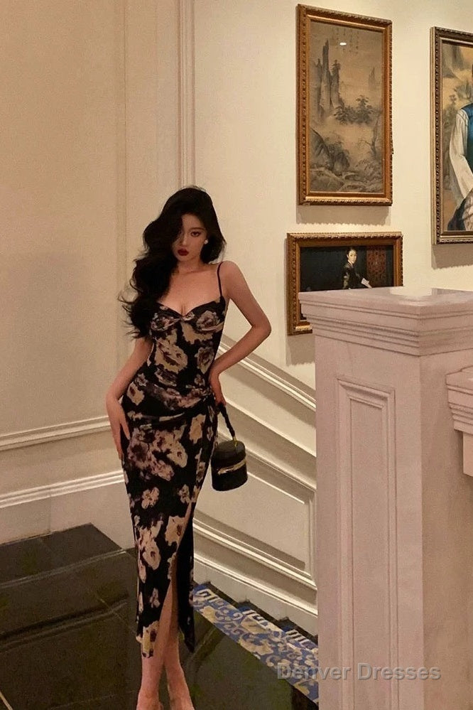 Classy Sheath Spaghetti Straps Floral Prom Dresses Birthday Outfits Main image