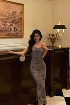 Classy Sheath Spaghetti Straps Grape Long Prom Dresses Birthday Outfits Evening Gown