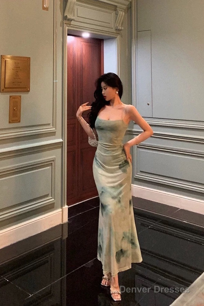 Classy Sheath Spaghetti Straps Mint Green Floral Prom Dresses Birthday Outfits Evening Gown Secondary image