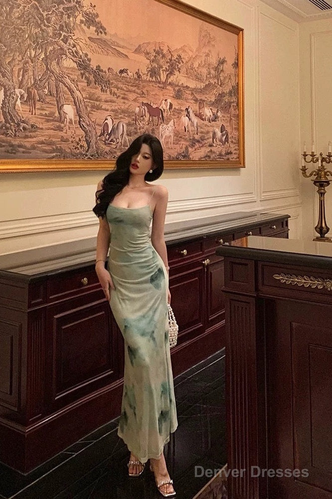 Classy Sheath Spaghetti Straps Mint Green Floral Prom Dresses Birthday Outfits Evening Gown