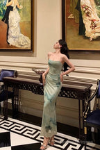 Classy Sheath Spaghetti Straps Mint Green Floral Prom Dresses Birthday Outfits Evening Gown