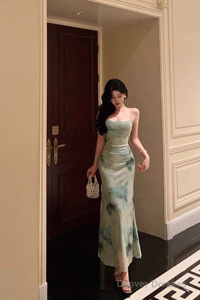 Classy Sheath Spaghetti Straps Mint Green Floral Prom Dresses Birthday Outfits Evening Gown Main image