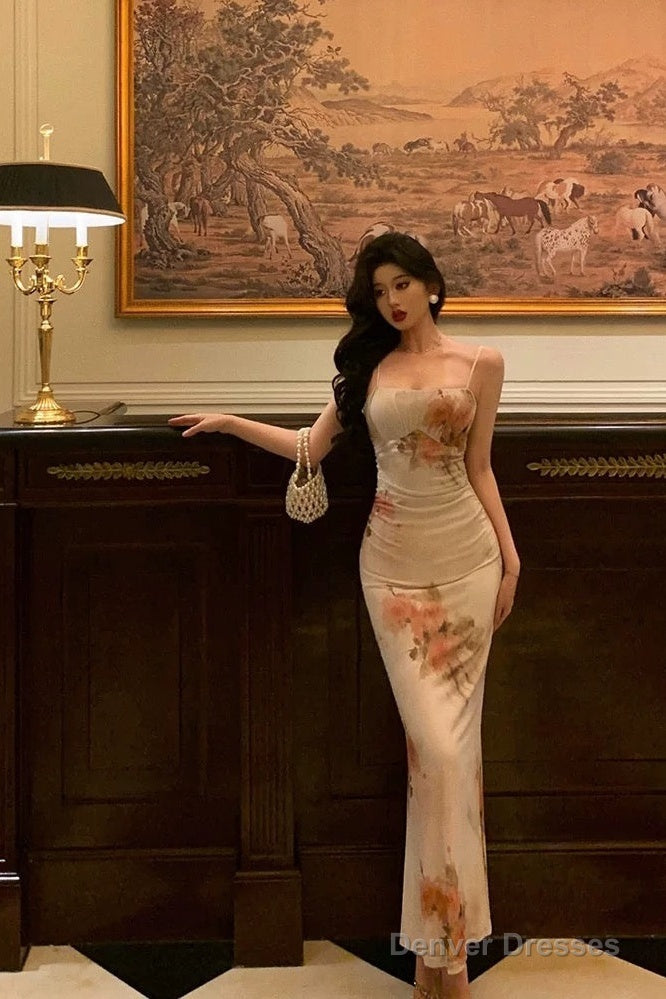 Classy Sheath Spaghetti Straps Pink Floral Prom Dresses Birthday Outfits Evening Gown Secondary image