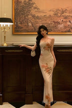 Classy Sheath Spaghetti Straps Pink Floral Prom Dresses Birthday Outfits Evening Gown