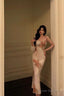 Classy Sheath Spaghetti Straps Pink Floral Prom Dresses Birthday Outfits Evening Gown
