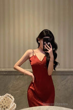 Classy Sheath Spaghetti Straps Red Lace Prom Dresses Birthday Outfits Evening Gown
