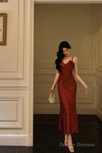 Classy Sheath Spaghetti Straps Red Lace Prom Dresses Birthday Outfits Evening Gown