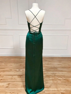Classy Sheath Spaghetti Straps Red Satin Sleeveless Long Backless Prom Dress