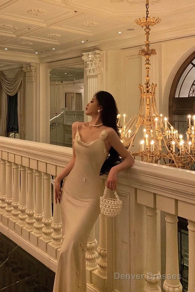 Classy Sheath Spaghetti Straps Satin Flowers Prom Dresses Birthday Outfits Secondary image