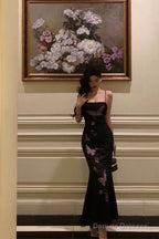 Classy Sheath Spaghetti Straps Sleeveless Black Backless Prom Dresses Birthday Outfits