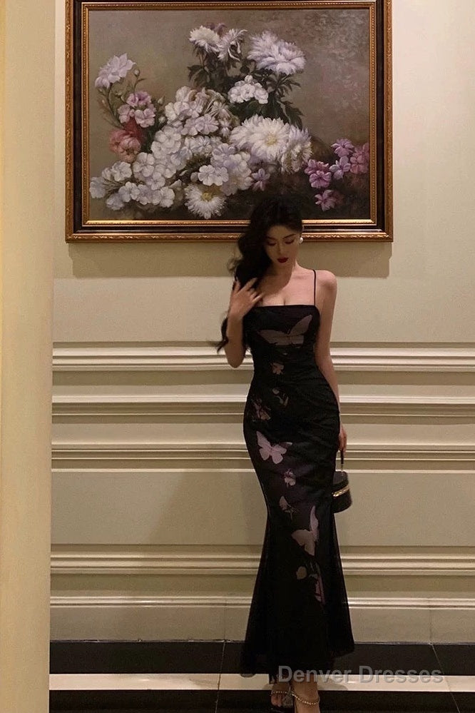 Classy Sheath Spaghetti Straps Sleeveless Black Backless Prom Dresses Birthday Outfits Main image