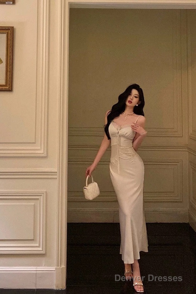 Classy Sheath Spaghetti Straps Slit Long Prom Dresses Birthday Outfits Secondary image