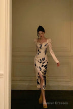 Classy Sheath Sweetheart Floral Satin Prom Dresses Birthday Outfits Evening Gown