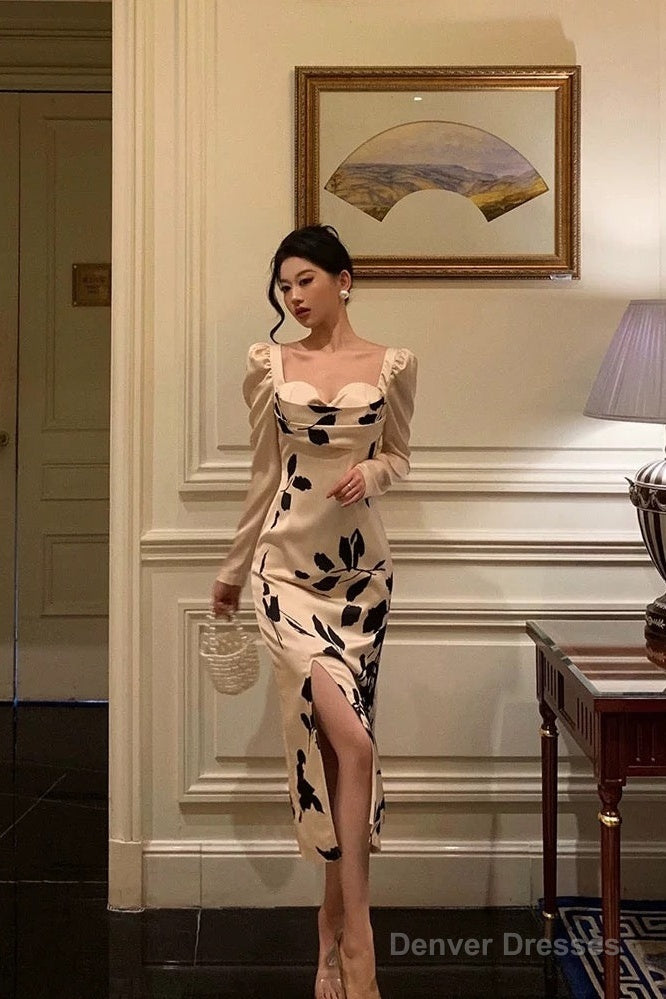 Classy Sheath Sweetheart Floral Satin Prom Dresses Birthday Outfits Evening Gown Main image