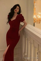 Classy Sheath Sweetheart Neckline Short Sleeves Red Prom Dresses Birthday Outfits Evening Gown