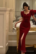 Classy Sheath Sweetheart Neckline Short Sleeves Red Prom Dresses Birthday Outfits Evening Gown