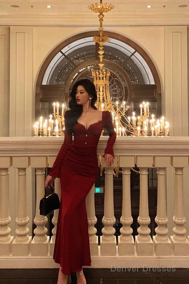 Classy Sheath Sweetheart Red Ruffles Velvet Prom Dresses Birthday Outfits Evening Gown