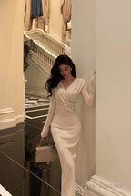 Classy Sheath V Neckline Prom Dresses Birthday Outfits Evening Gown