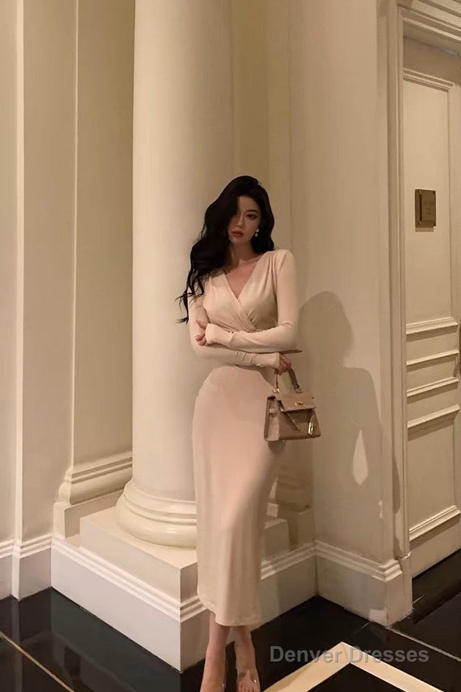 Classy Sheath V Neckline Prom Dresses Birthday Outfits Evening Gown