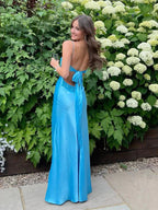 Classy Spaghetti Strap Sleeveless Mermaid Satin Long Prom Dress