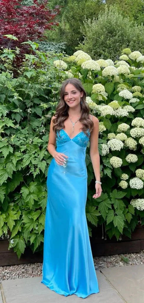 Classy Spaghetti Strap Sleeveless Mermaid Satin Long Prom Dress