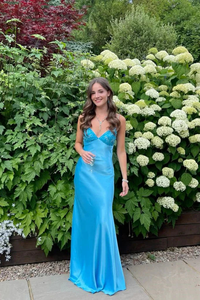 Classy Spaghetti Strap Sleeveless Mermaid Satin Long Prom Dress