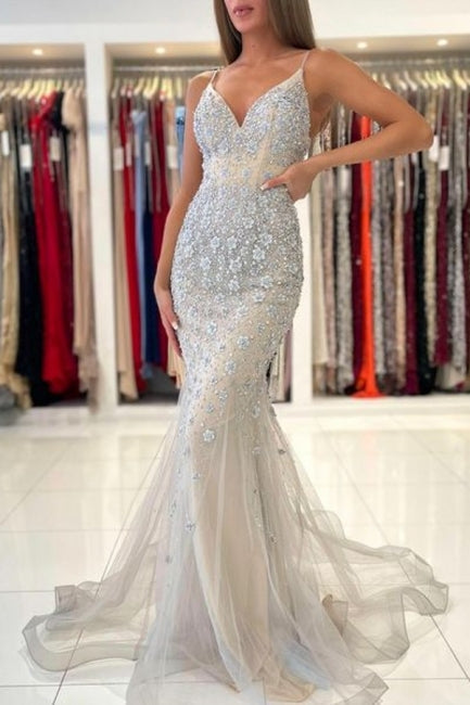 Classy Spaghetti-Straps Sleeveless Mermaid Lace Evening Dresses Main image