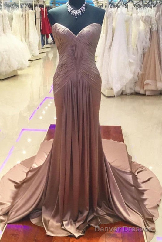 Coffee Satin Ruched Sweetheart Mermaid Prom Dresses Main image