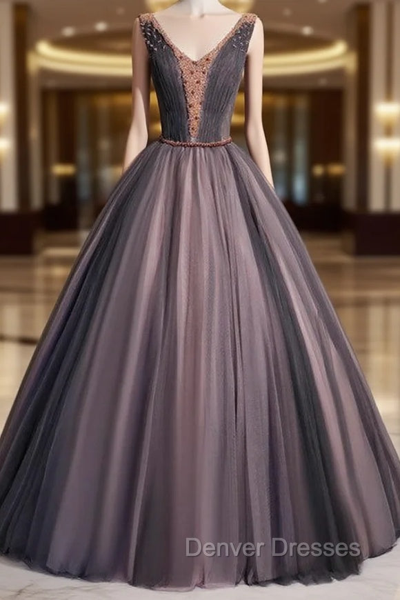 Coffee Tulle V-nek Pleats Beading Pleats Quinceanera Dress Main image