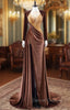 Coffee Velvet Long Sleeve Beading Prom Dress