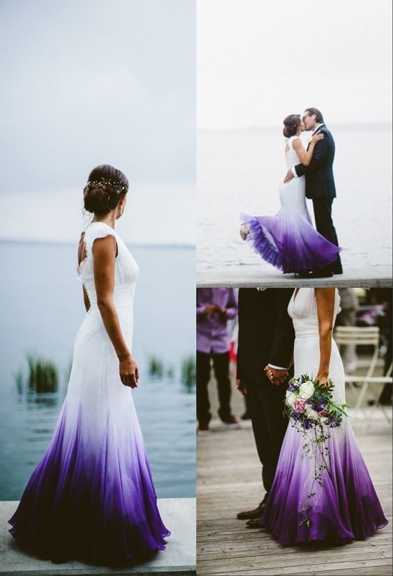 Colored Wedding Dress, Purple And White Wedding Dress, Ombre Wedding Dress Prom Dress Main image