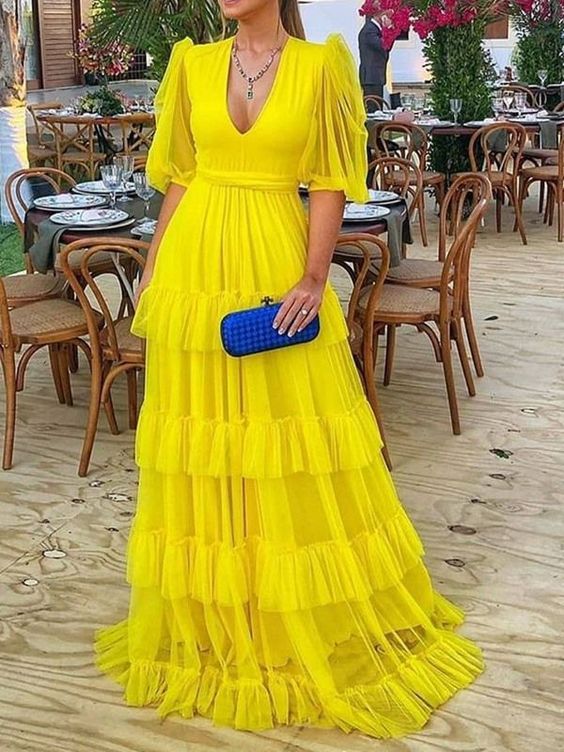 Colourful Long Floor Length Evening Prom Dress Main image