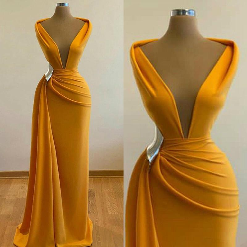 Mermaid Prom Dress Deep Neck Sexy Satin Evening Dress Cheap Sweep Cocktail Dress Secondary image