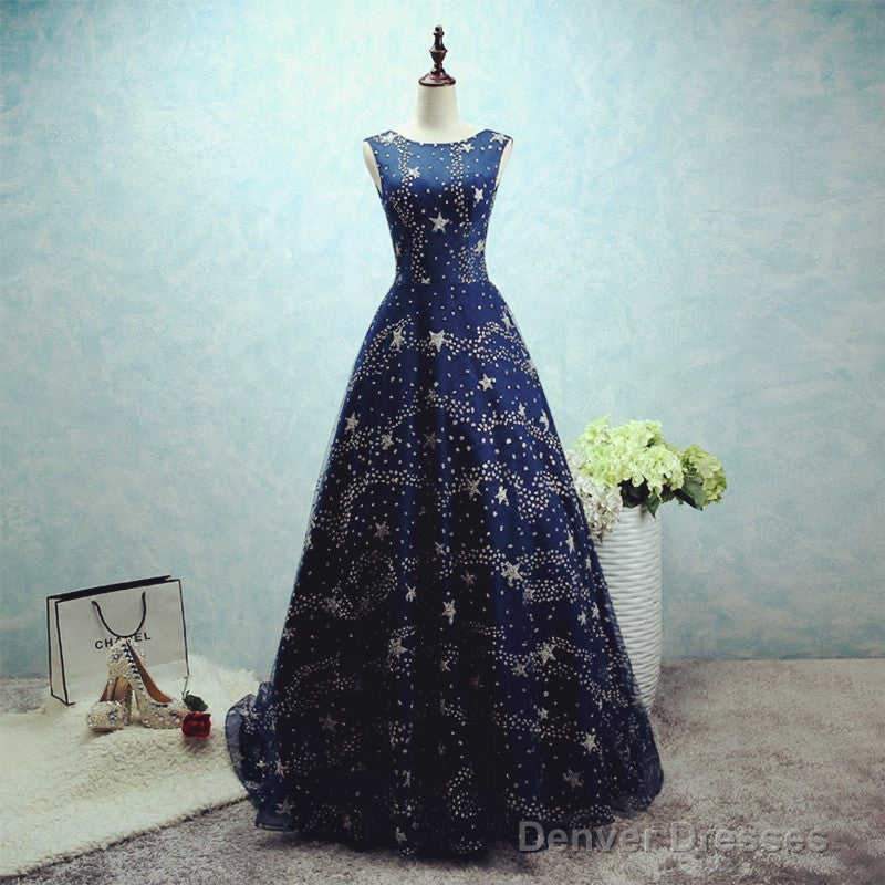 Constellation Style Tulle Navy Starry Prom Dress