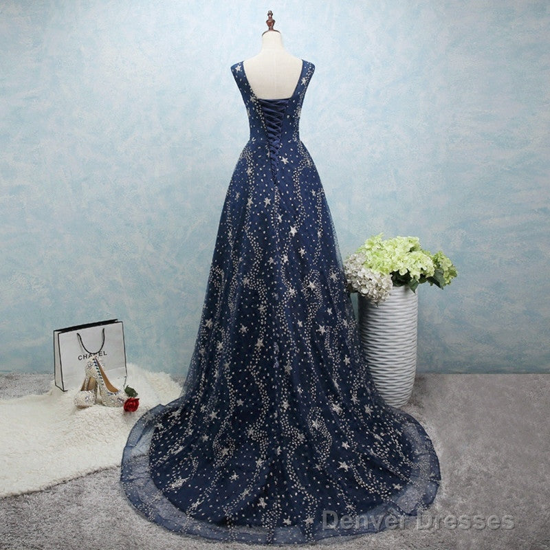 Constellation Style Tulle Navy Starry Prom Dress