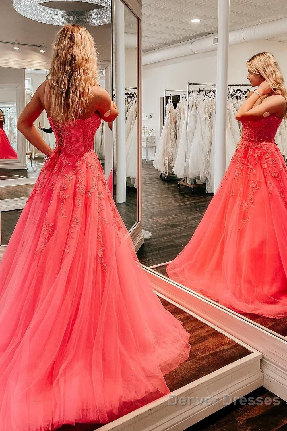 Coral A-Line Prom Dress with Appliques Secondary image