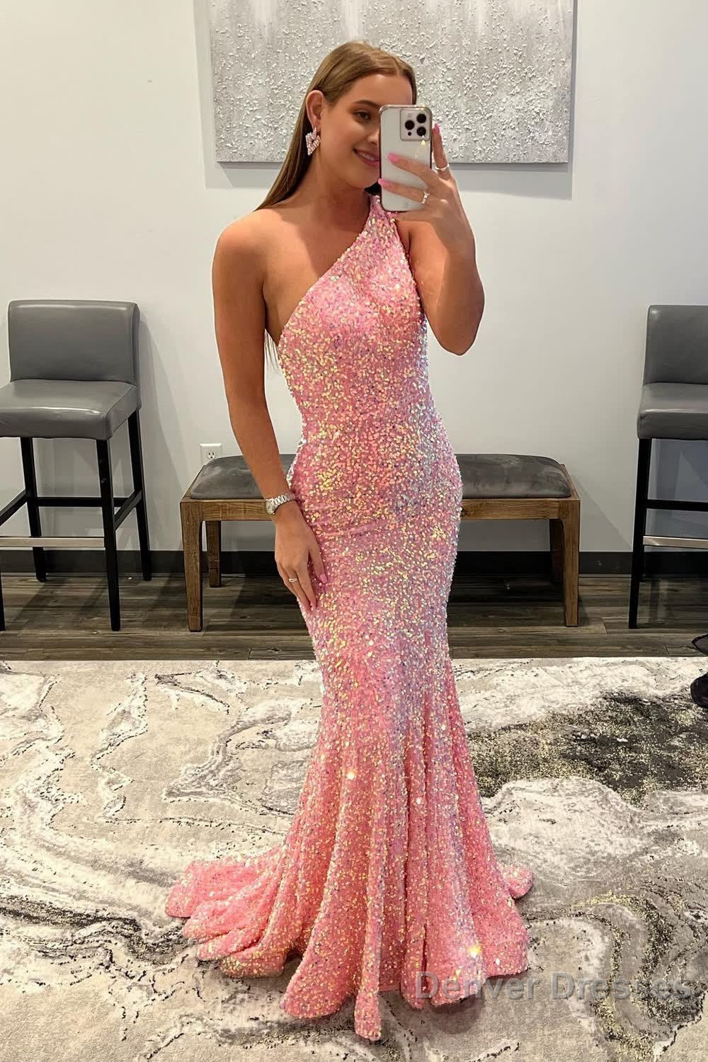 Coral Sequins Mermaid Long Prom Dress Main image