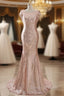 COURTNEY Fit and Flare Sweep train Sequined Rosy Golden Prom Party Gowns