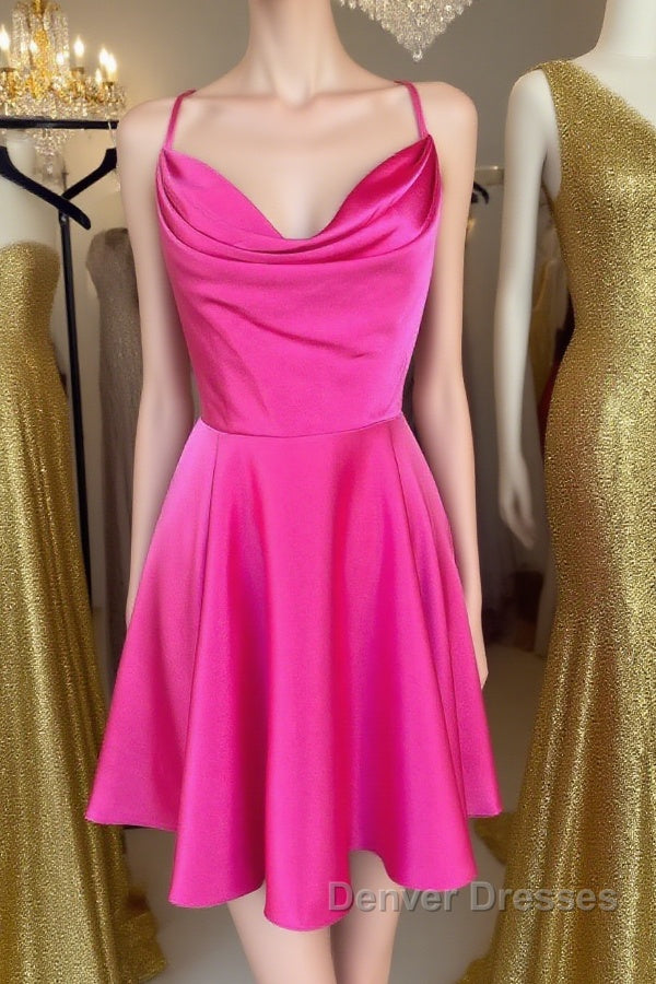 Cowl Neck Short Pink Prom Dress, Short Pink Graduation Homecoming Dress