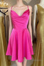 Cowl Neck Short Pink Prom Dress, Short Pink Graduation Homecoming Dress